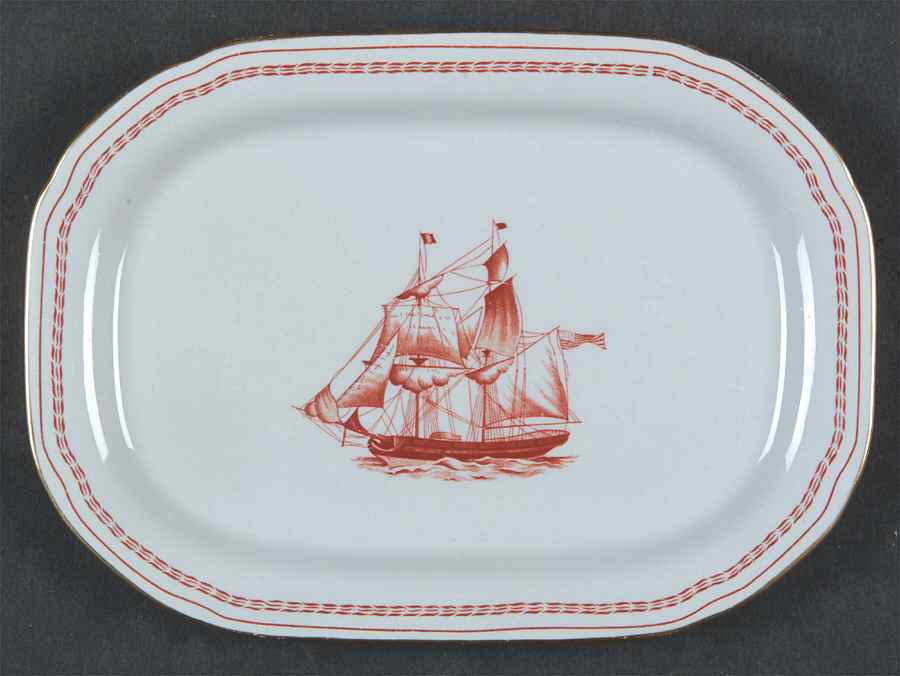 Trade Winds Red (Gold Trim) Relish/Gravy Underplate by Spode-1