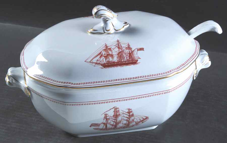 Trade Winds Red (Gold Trim) Tureen & Lid w/Ladle by Spode-1