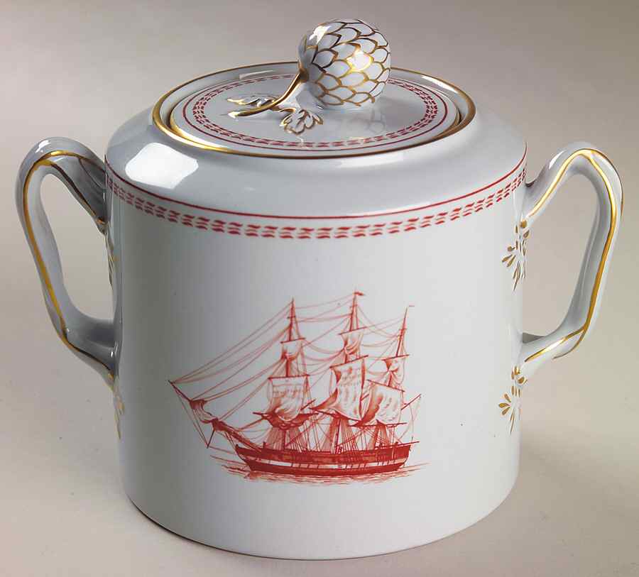 Trade Winds Red (Gold Trim) Sugar Bowl & Lid by Spode-1