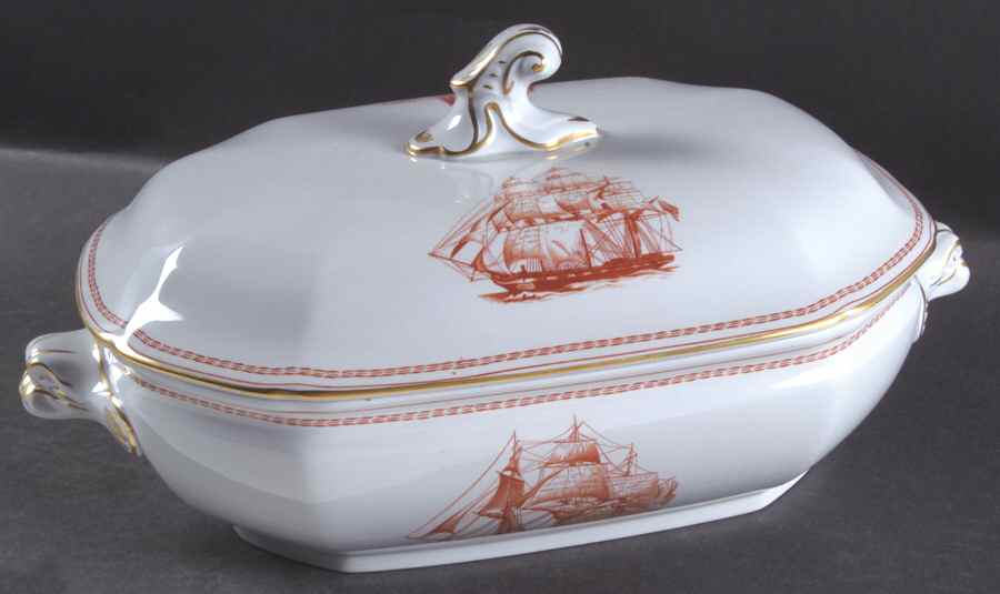 Trade Winds Red (Gold Trim) Oval Covered Vegetable by Spode-1