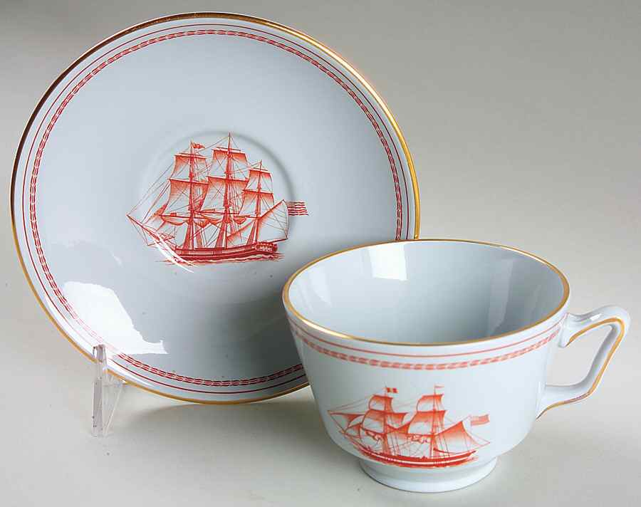 Trade Winds Red (Gold Trim) London Shape Oversized Cup & Saucer Set by Spode-1