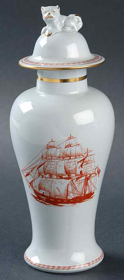 Trade Winds Red (Gold Trim) Dog Top Covered Vase by Spode-1