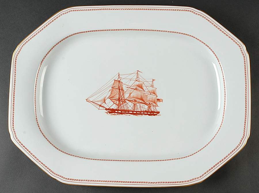 Trade Winds Red (Gold Trim) 16" Oval Serving Platter by Spode-1