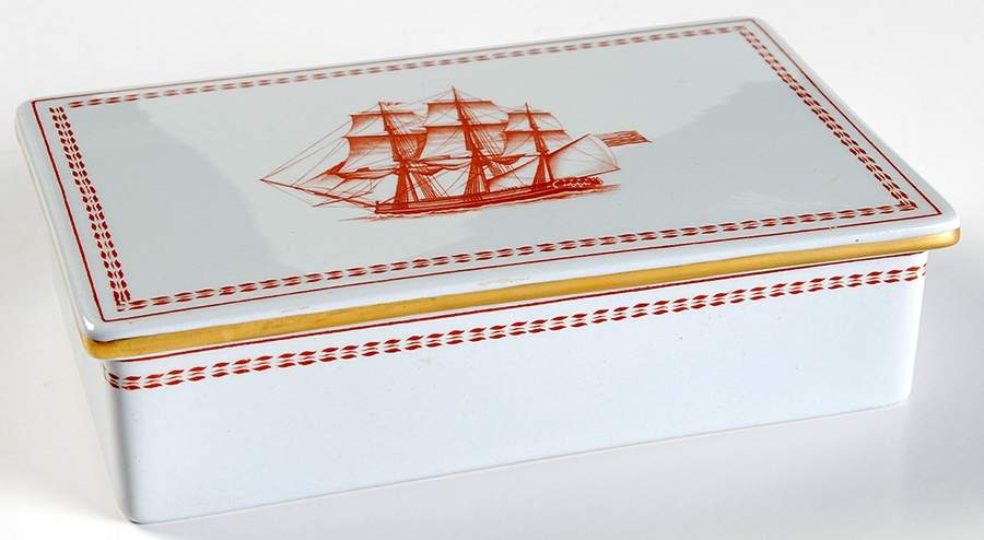 Trade Winds Red (Gold Trim) Rectangular Box with Lid by Spode-1