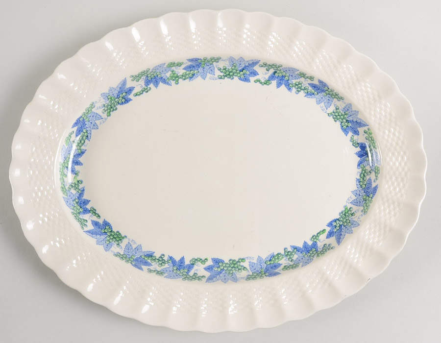 Valencia Blue Green (White Background) 12" Oval Serving Platter by Spode-1
