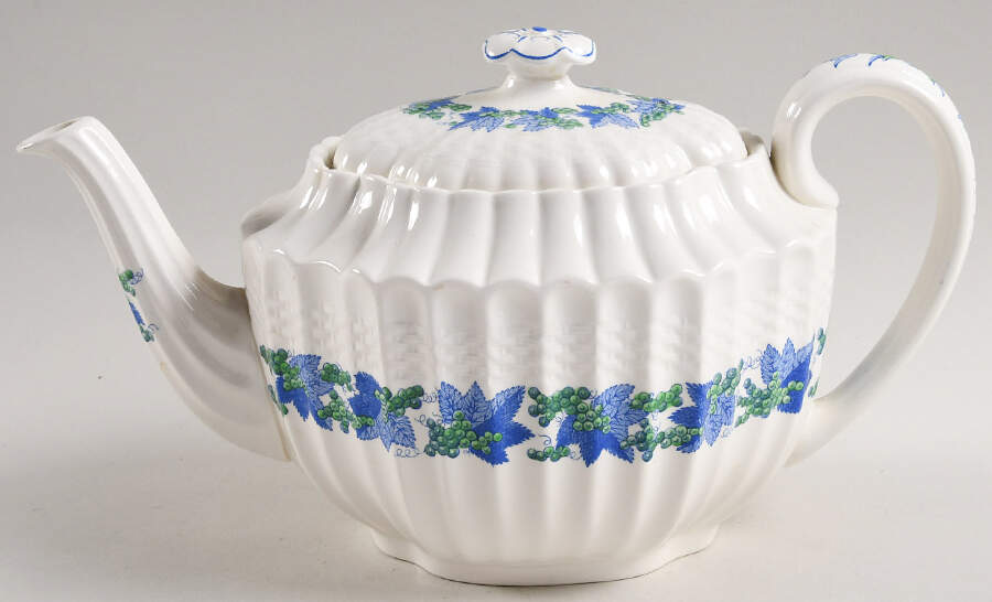 Valencia Blue Green (White Background) Teapot & Lid by Spode-1