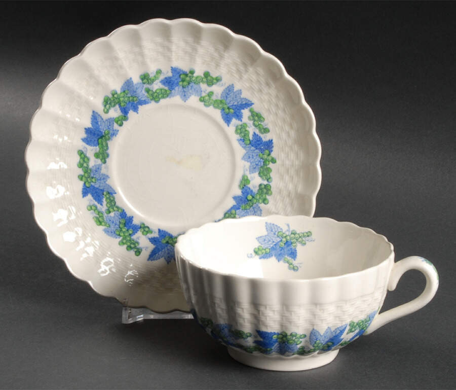 Valencia Blue Green (White Background) Flat Cup & Saucer Set by Spode-1