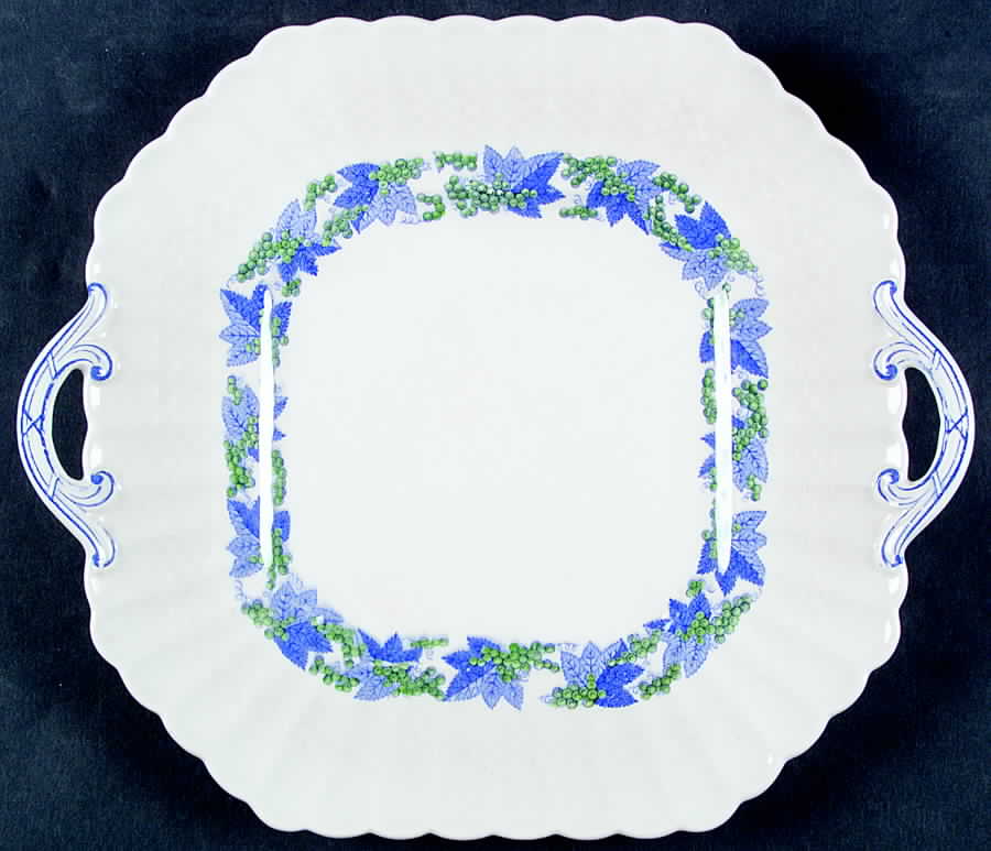 Valencia Blue Green (White Background) Square Handled Cake Plate by Spode-1