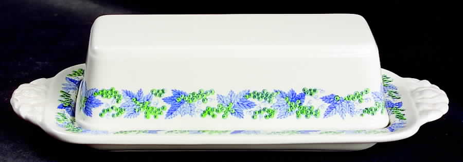 Valencia Blue Green (White Background) 1/4 Lb Covered Butter by Spode-1