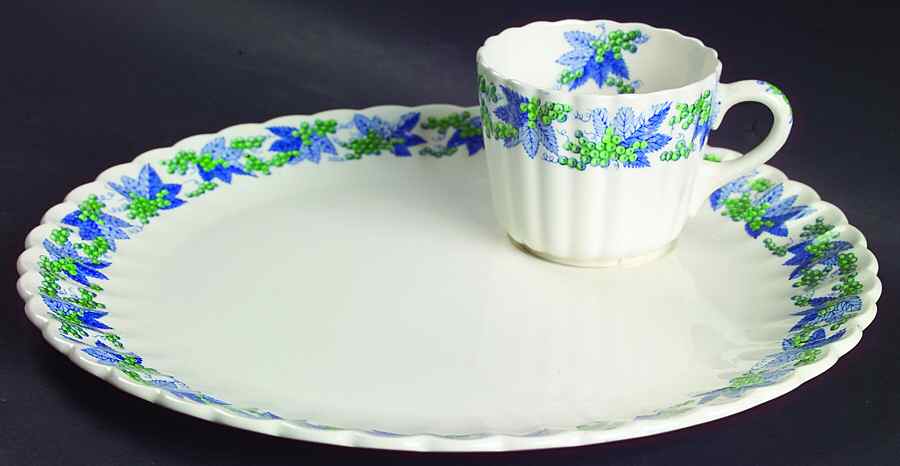 Valencia Blue Green (White Background) Snack Plate & Cup Set by Spode-1