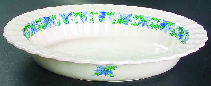 Valencia Blue Green (White Background) 11" Oval Vegetable Bowl by Spode-1