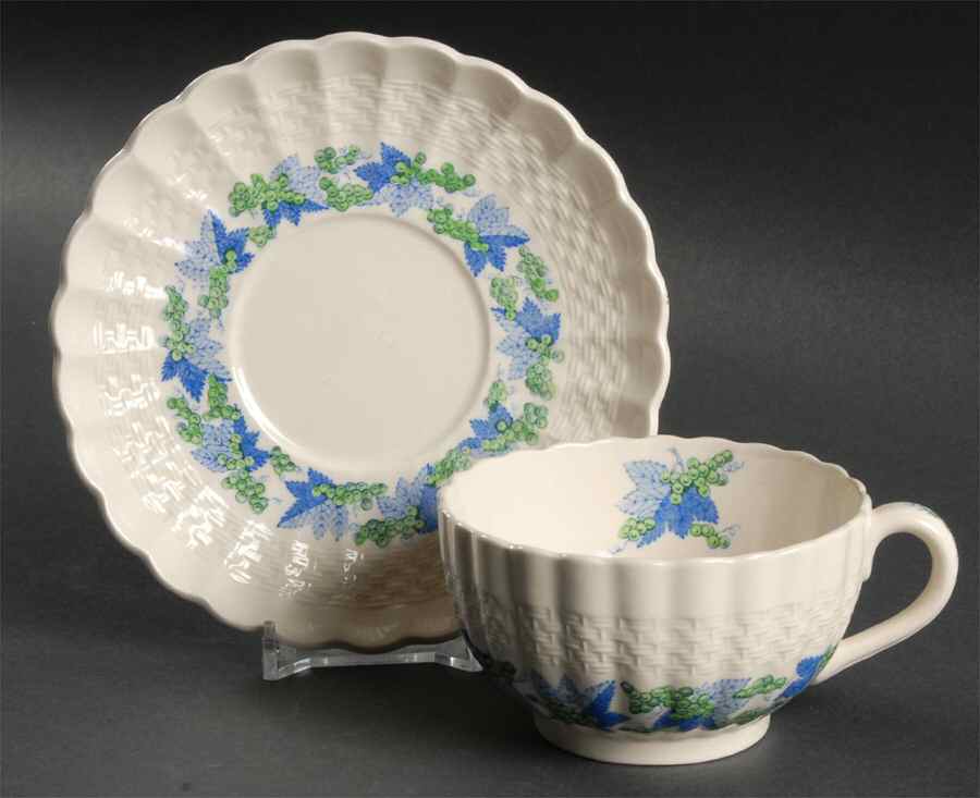 Valencia Blue Green (White Background) Flat Cup & Saucer Set by Spode-1
