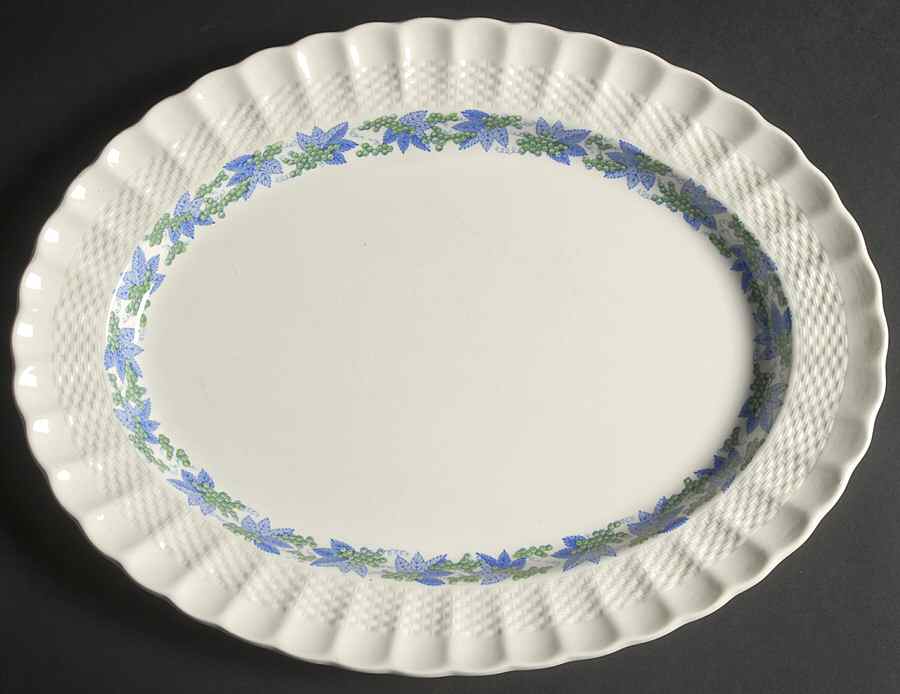 Valencia Blue Green (White Background) 15" Oval Serving Platter by Spode-1