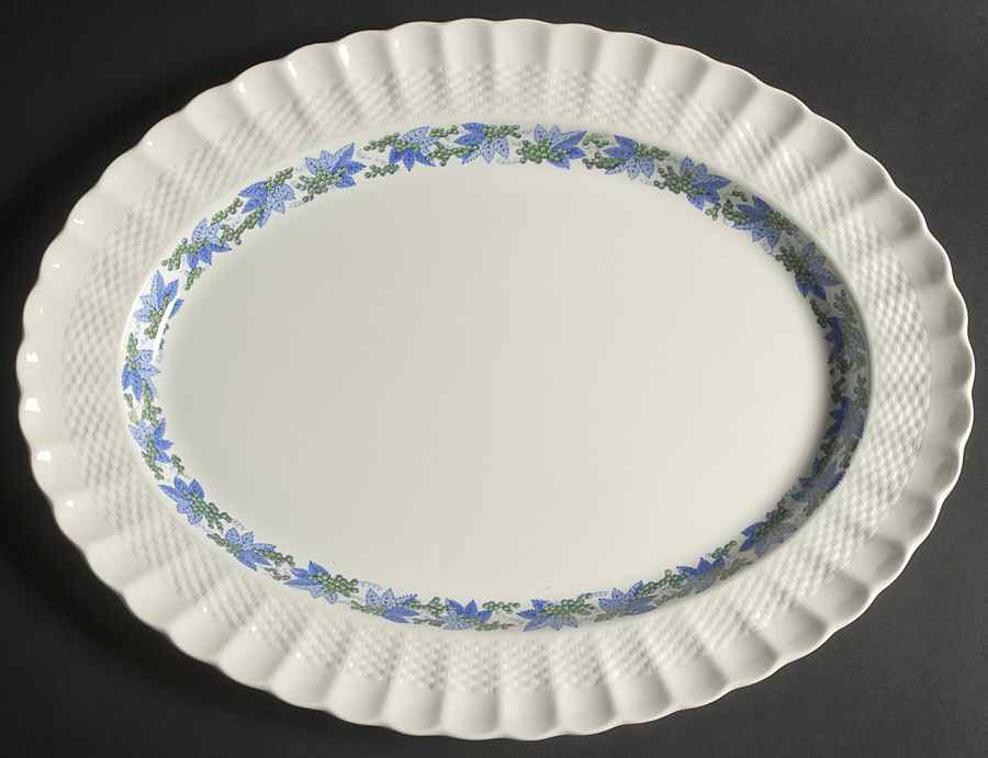 Valencia Blue Green (White Background) 16" Oval Serving Platter by Spode-1