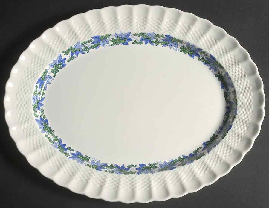 Valencia Blue Green (White Background) 14" Oval Serving Platter by Spode-1