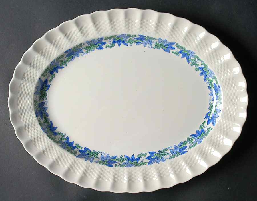 Valencia Blue Green (White Background) 13" Oval Serving Platter by Spode-1