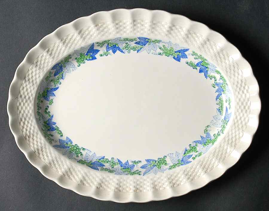 Valencia Blue Green (White Background) 11" Oval Serving Platter by Spode-1