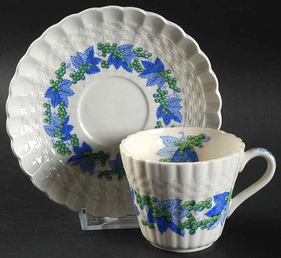 Valencia Blue Green (White Background) Flat Demitasse Cup & Saucer Set by Spode-1