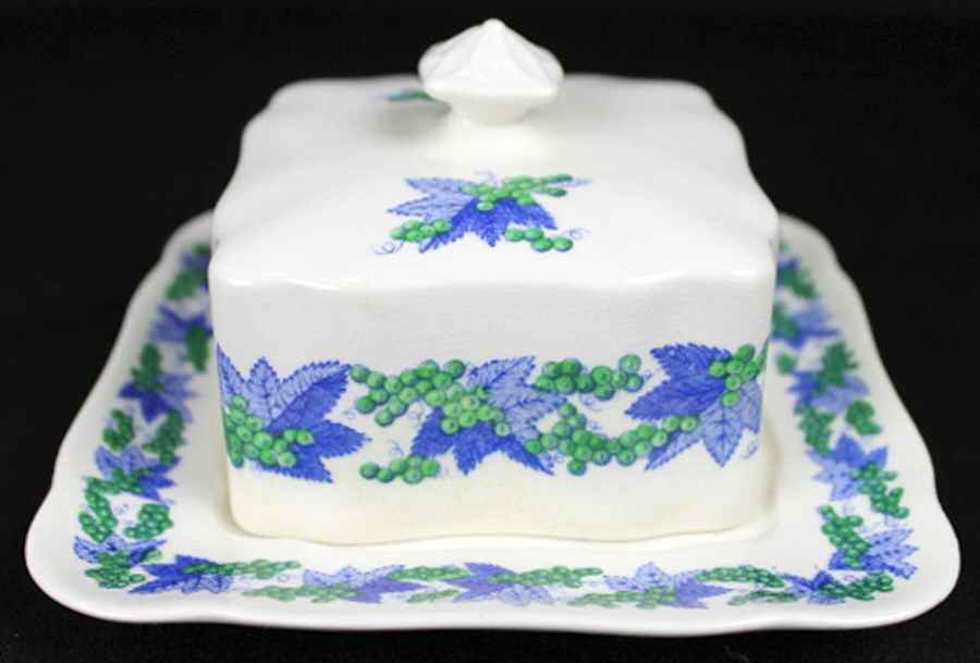 Valencia Blue Green (White Background) Square Covered Butter by Spode-1