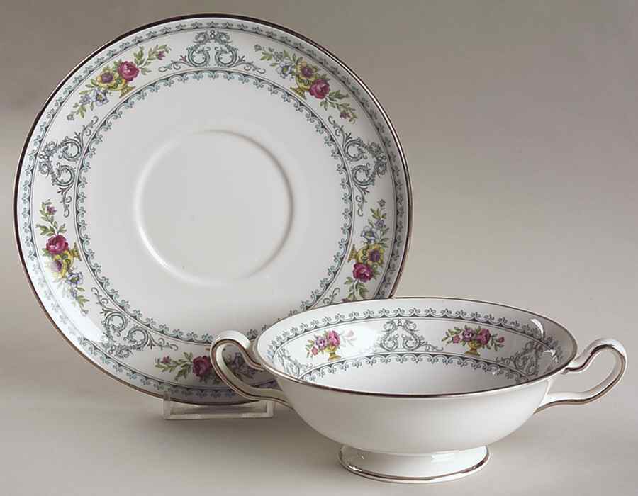 Versailles Footed Cream Soup Bowl & Saucer Set by Spode-1