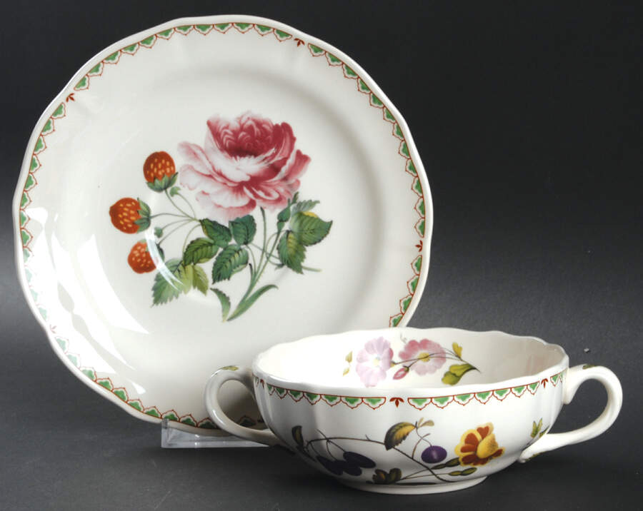 Victoria Flat Cream Soup Bowl & Saucer Set by Spode-1