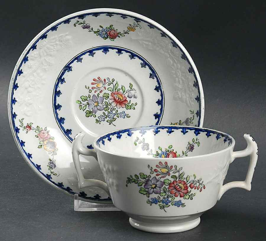 Vienna (Floral Center) Footed Bouillon Cup & Saucer by Spode-1