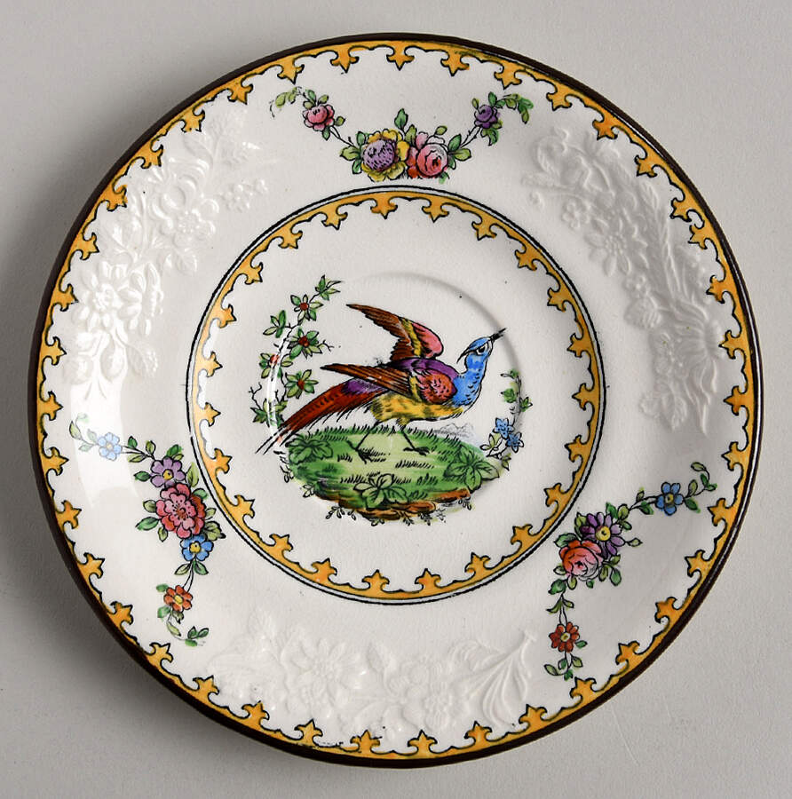 Vienna (Bird Center, Yellow, Smooth) Saucer for Bouillon Cup by Spode-1