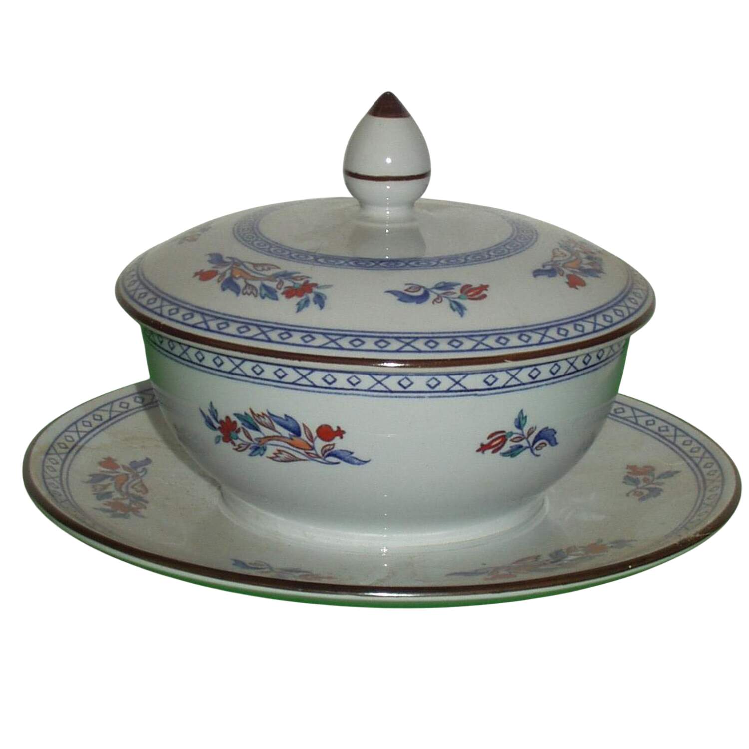 Virginia (Older, Blue Background) Mayonnaise with Attached Underplate & Lid by Spode-1