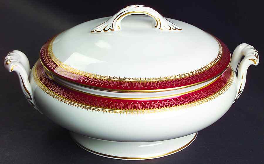 Viscount Maroon Round Covered Vegetable by Spode-1