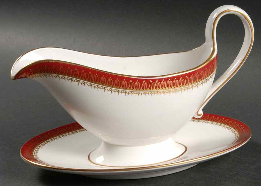 Viscount Maroon Gravy Boat with Attached Underplate by Spode-1