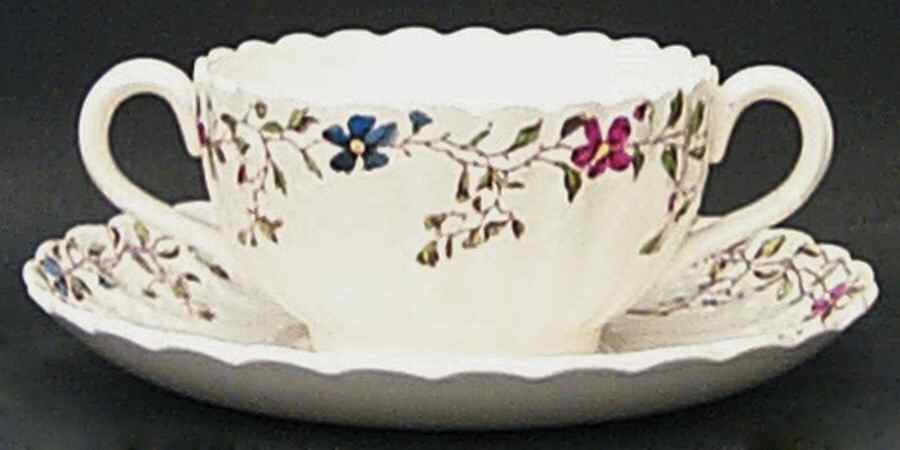 Wicker Dale Footed Bouillon Cup & Saucer by Spode-1