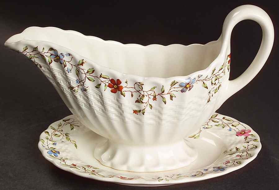 Wicker Dale Gravy Boat & Underplate/Relish by Spode-1