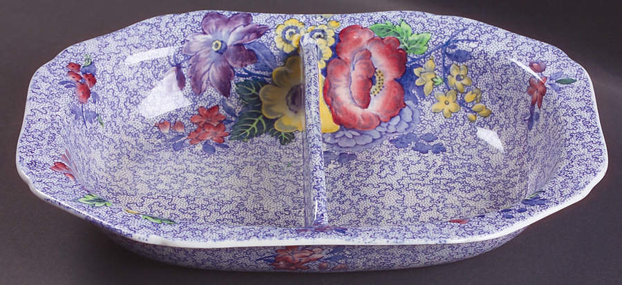 Wild Flower Blue 10" Oval Divided Vegetable Bowl by Spode-1