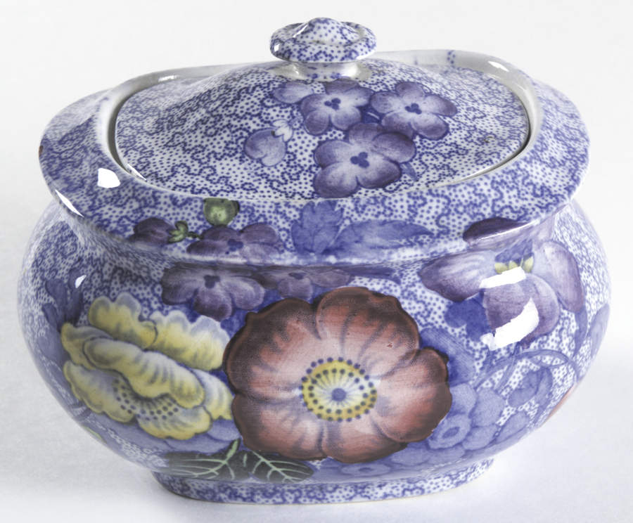 Wild Flower Blue Sugar Bowl & Lid by Spode-1