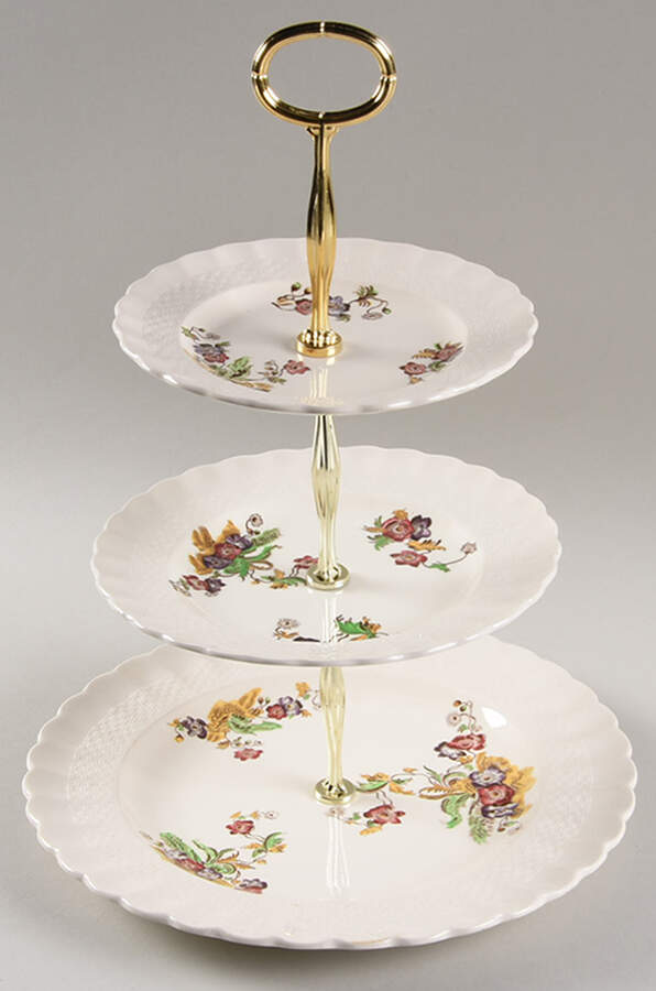 Wicker Lane (Basket Weave) 13 7/8"-14 1/4" 3-Tiered Serving Tray(DP,SP,BB) HC by Spode-1