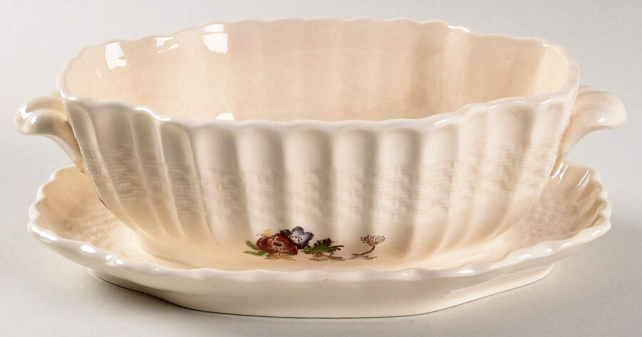 Wicker Lane (Basket Weave) Sauce Boat with Attached Underplate No Lid by Spode-1