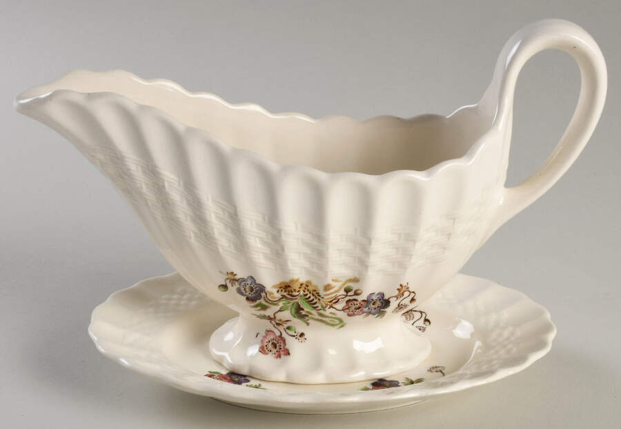 Wicker Lane (Basket Weave) Gravy Boat & Underplate by Spode-1