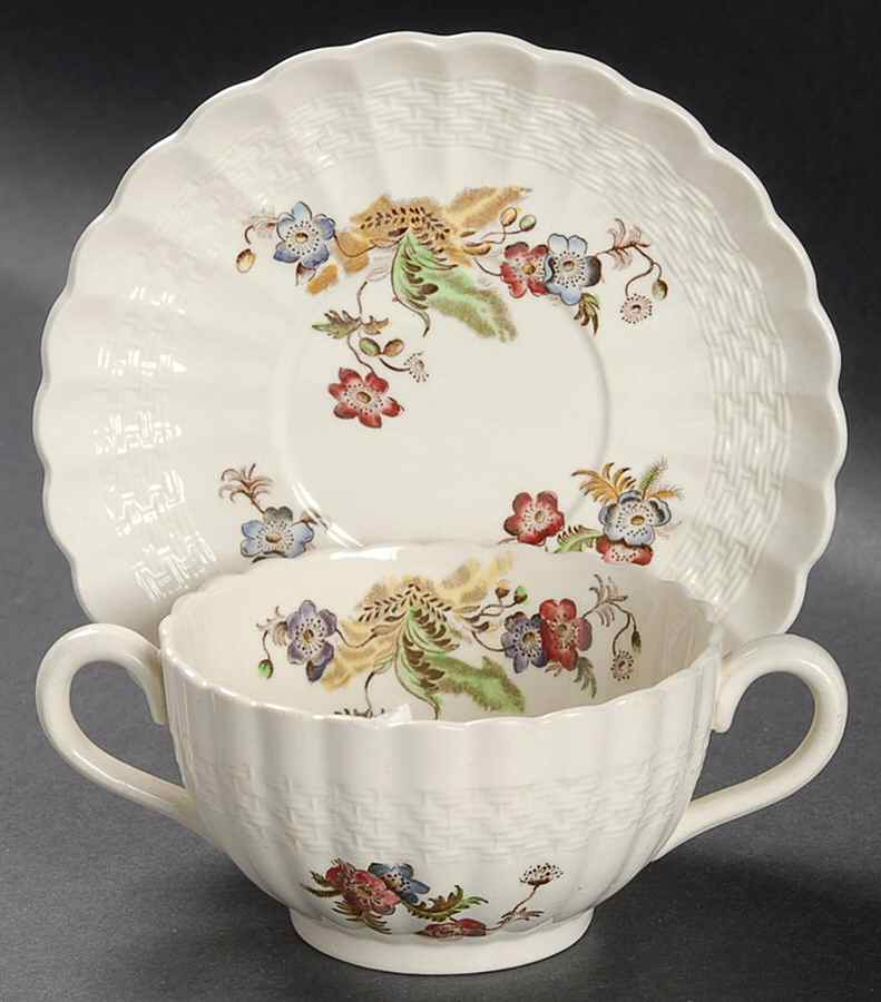 Wicker Lane (Basket Weave) Flat Bouillon Cup & Saucer by Spode-1