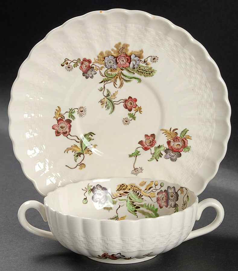 Wicker Lane (Basket Weave) Flat Cream Soup Bowl & Saucer Set by Spode-1