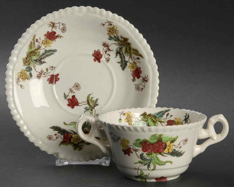 Wicker Lane (Gadroon) Flat Bouillon Cup & Saucer by Spode-1