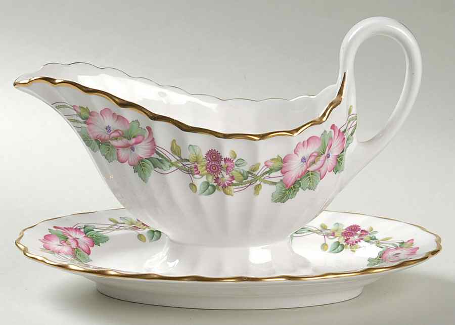 Wild Mallow Gravy Boat with Attached Underplate by Spode-1