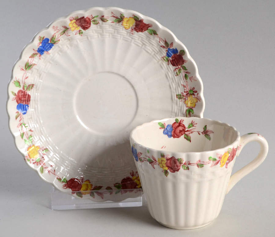 Wicker Rose Flat Demitasse Cup & Saucer Set by Spode-1