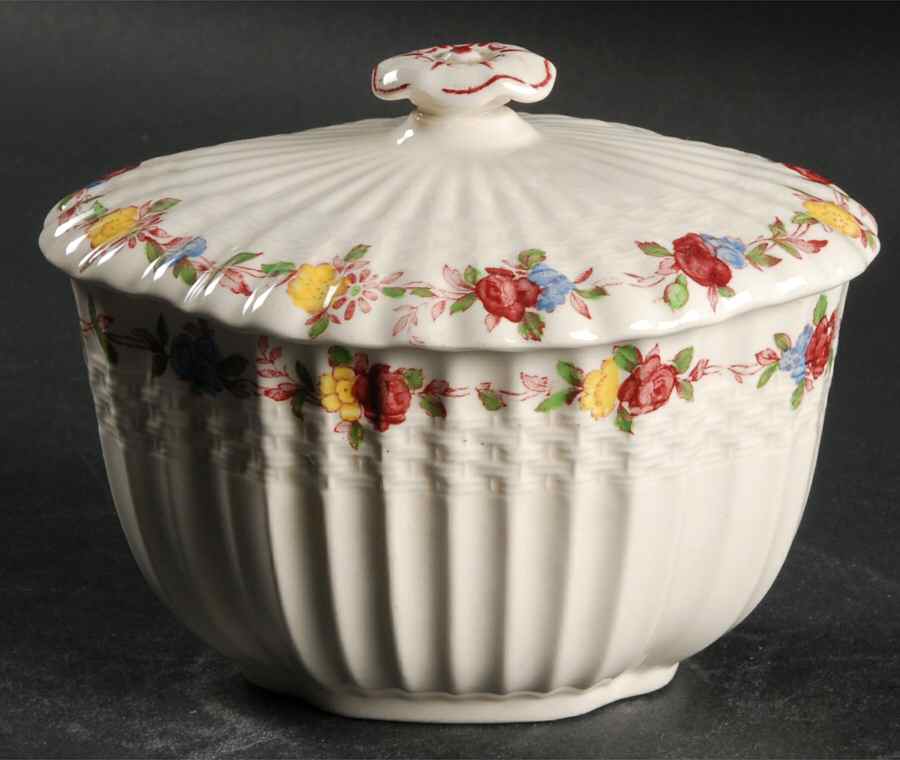 Wicker Rose Sugar Bowl & Lid by Spode-1