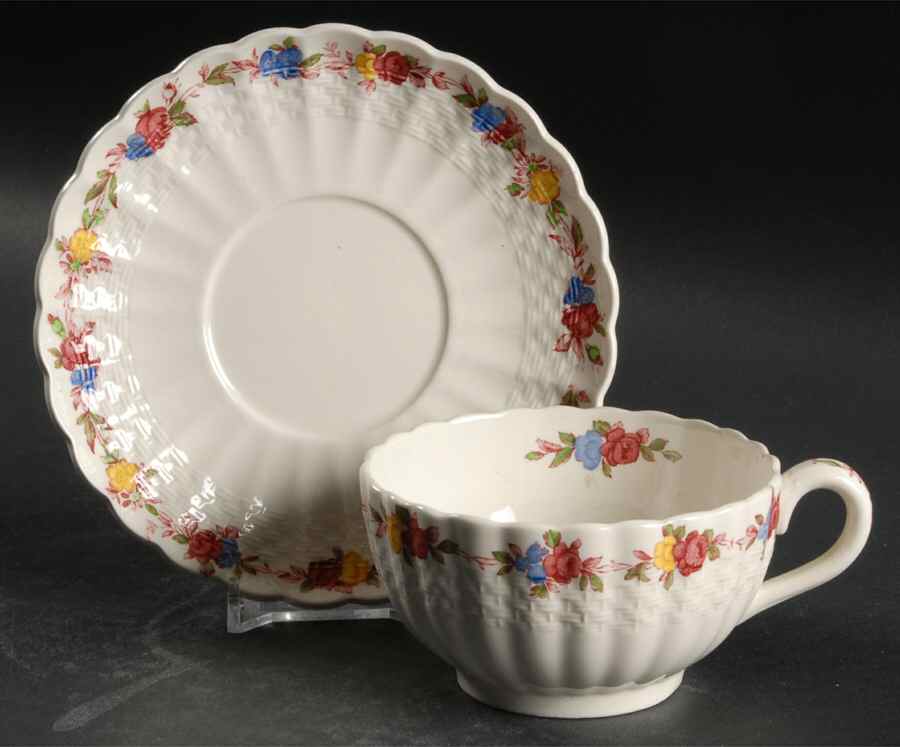 Wicker Rose Footed Cup & Saucer Set by Spode-1