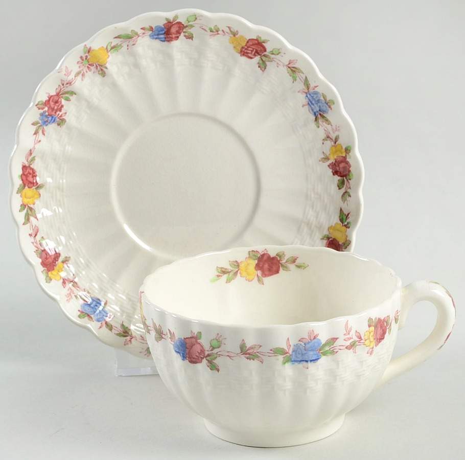 Wicker Rose Flat Cup & Saucer Set by Spode-1