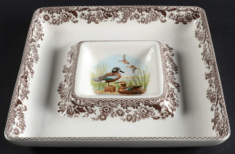 Woodland 1 Piece Square Chip and Dip by Spode-1