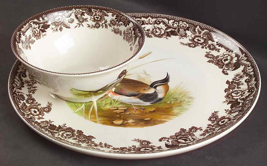 Woodland Bowl & Sandwich Plate Set by Spode-1