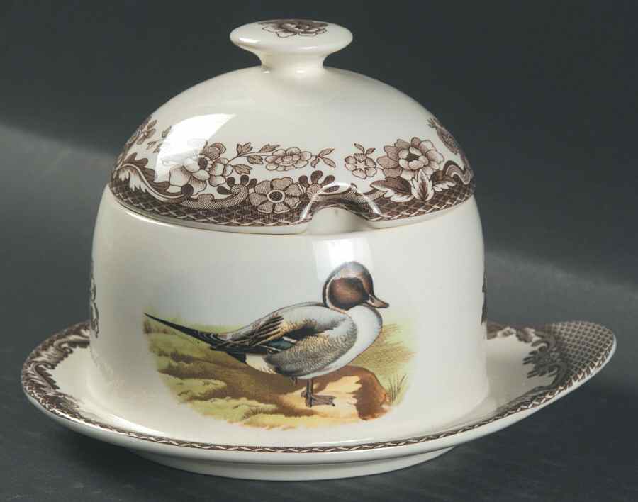Woodland Condiment Pot with Lid & Attached Underplate by Spode-1