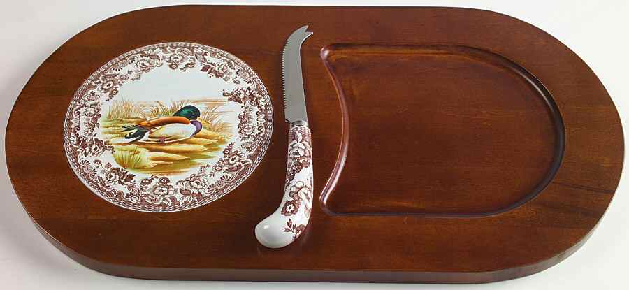 Woodland Cheese & Cracker Oval Wood Tray W/Knife by Spode-1