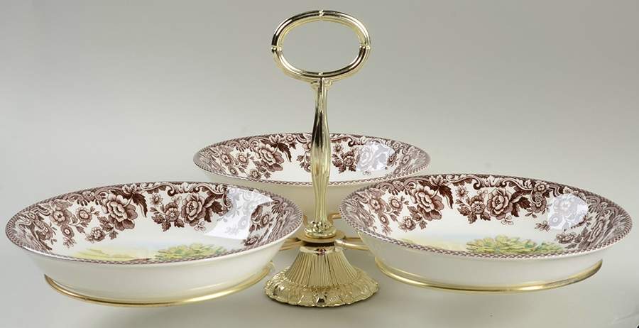 Woodland 7" x 12" 3-Part Relish & Metal Stand (CERC) HC by Spode-1